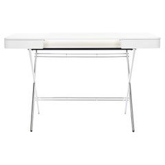 Adentro Cosimo Desk design Marco Zanuso jr White Matt  top e base cromata. 