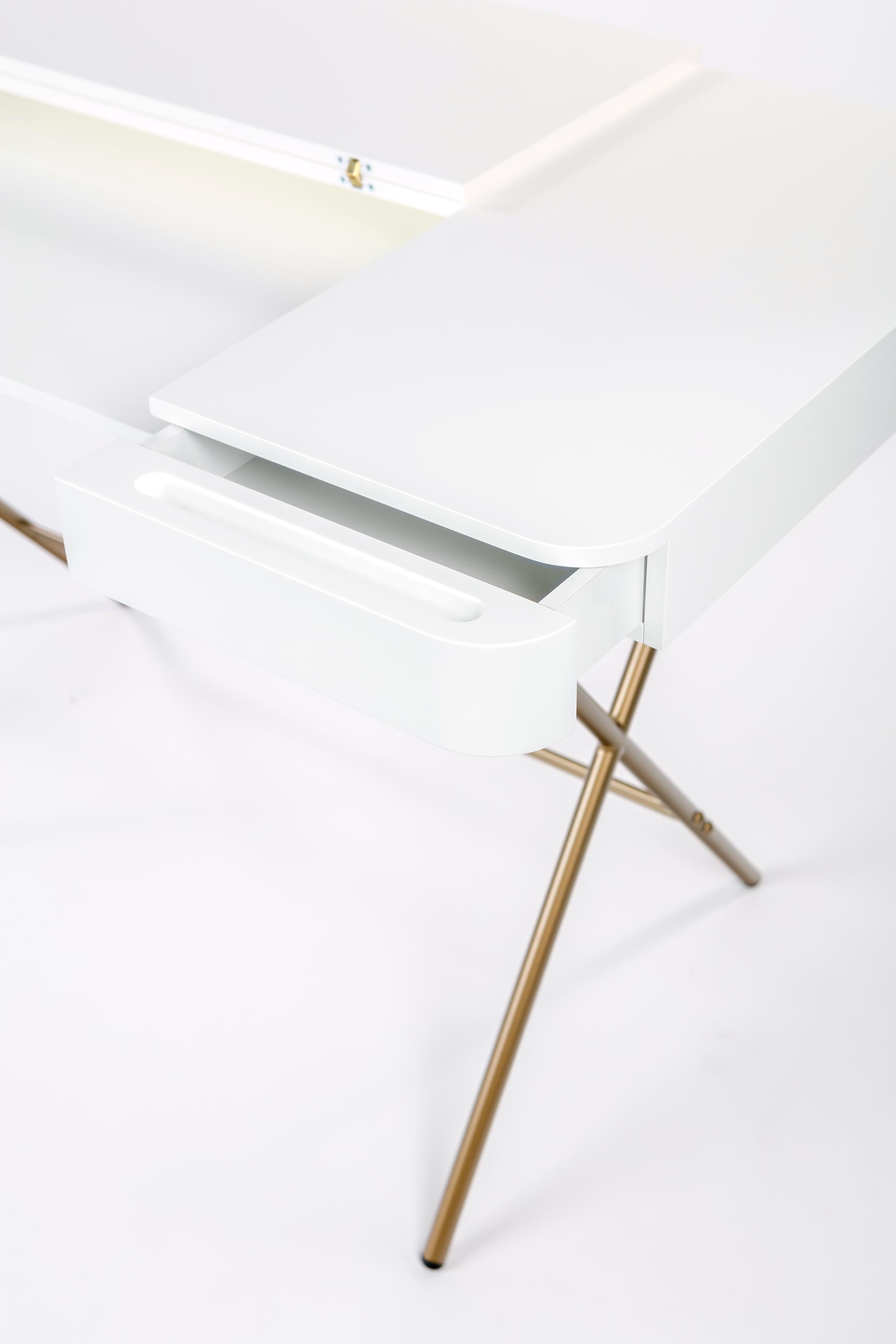 Contemporary Adentro Cosimo Desk design Marco Zanuso jr White Matt  top & golden base.  For Sale
