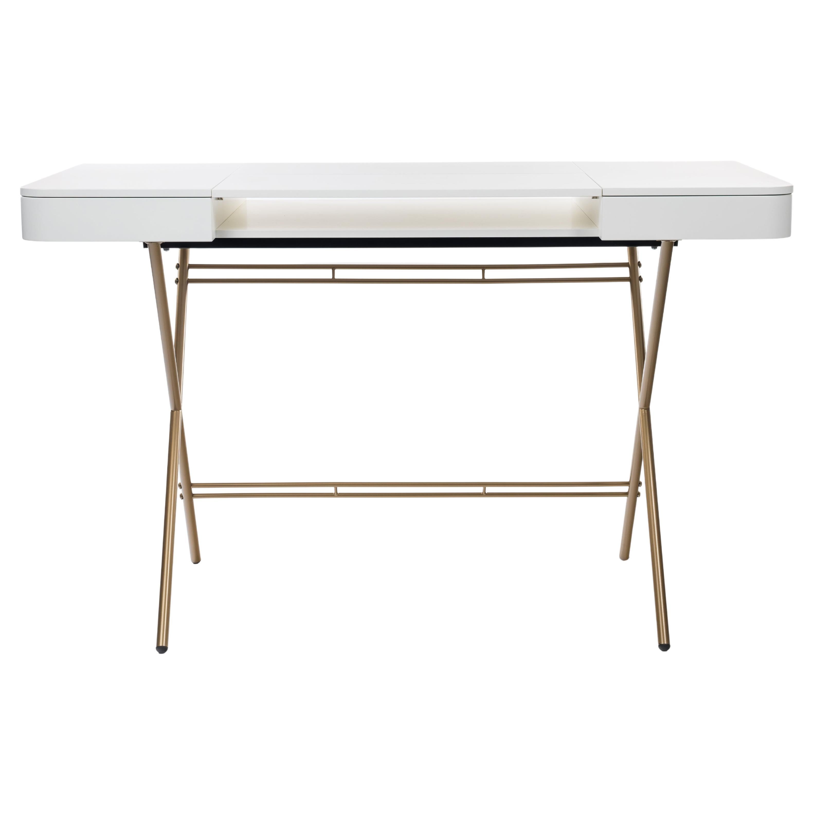 Adentro Cosimo Desk design Marco Zanuso jr White Matt  top & golden base.  For Sale