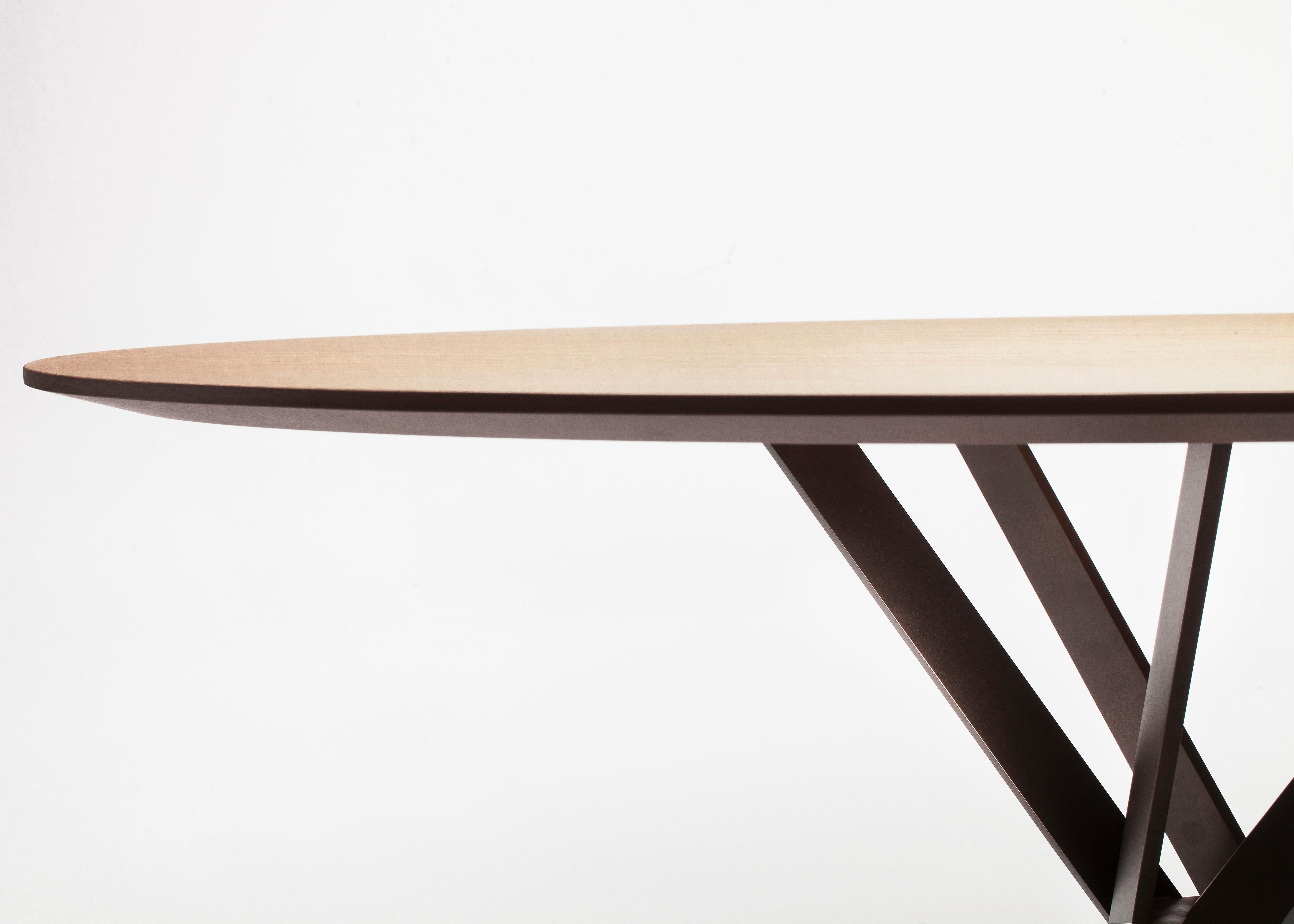 Modern Adentro IKI dining table by Marco Zanuso jr. Natural Oak top & bronze base For Sale