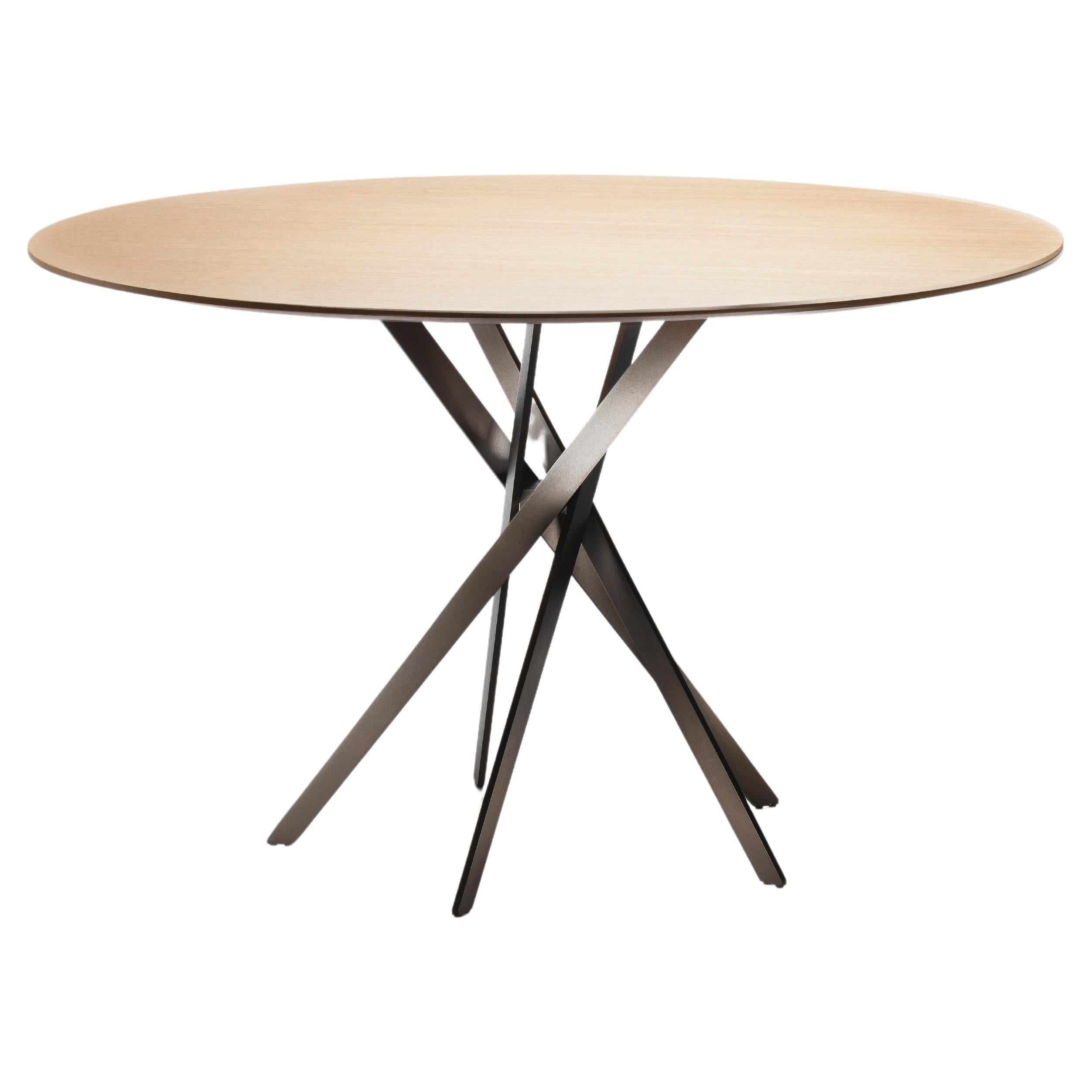 Adentro IKI dining table by Marco Zanuso jr. Natural Oak top & bronze base For Sale