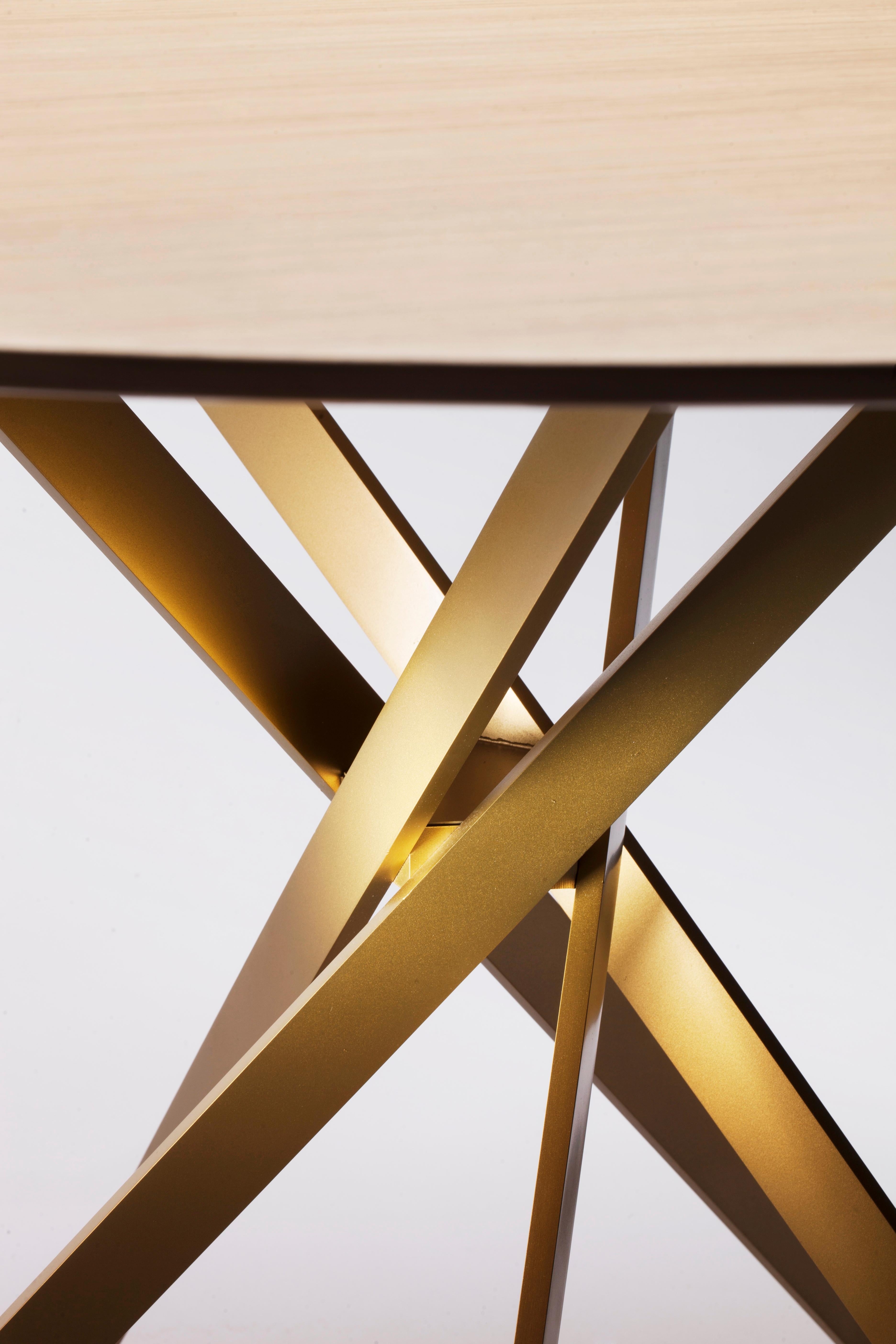 French Adentro IKI dining table by Marco Zanuso jr. Natural Oak top & Golden base For Sale