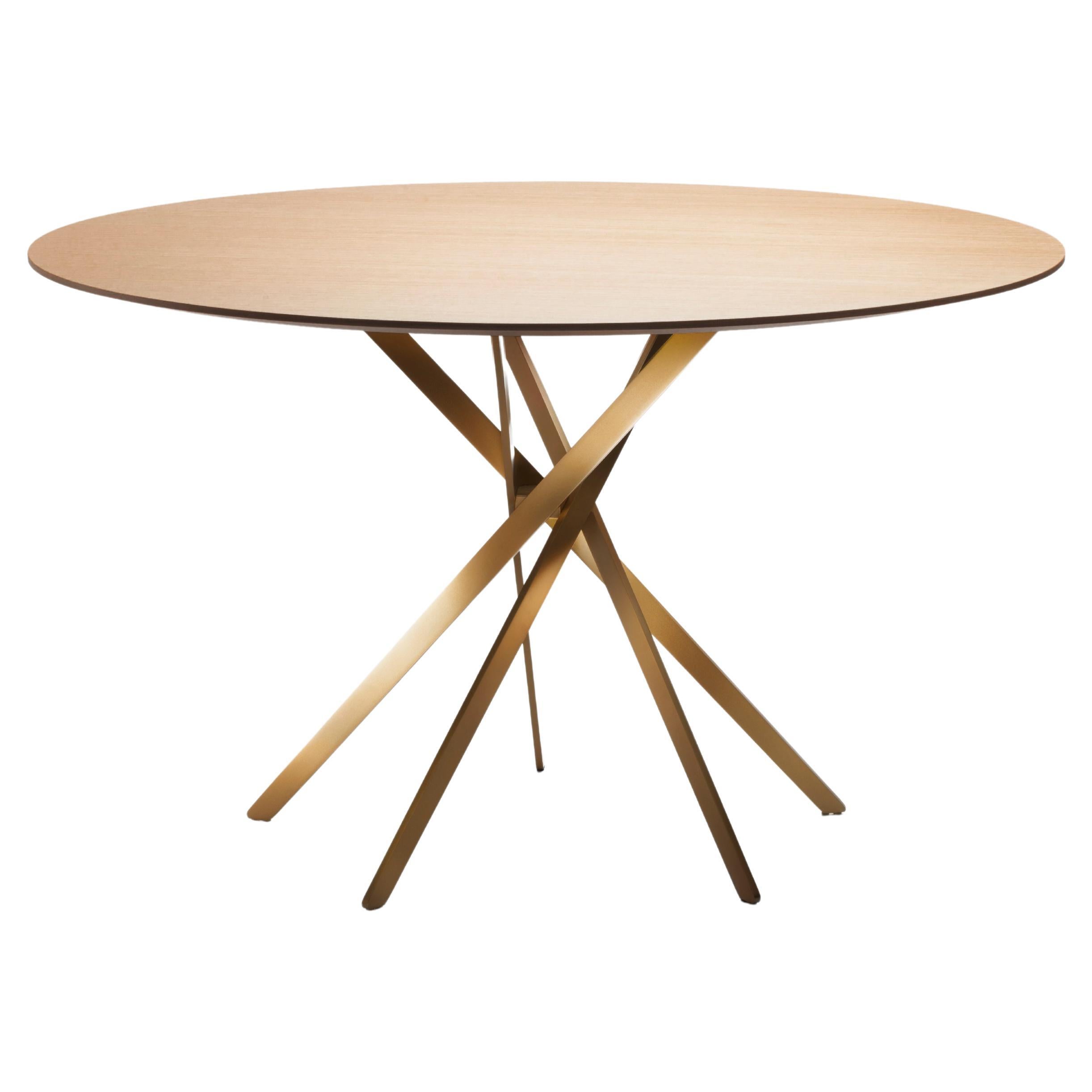 Adentro IKI dining table by Marco Zanuso jr. Natural Oak top & Golden base For Sale