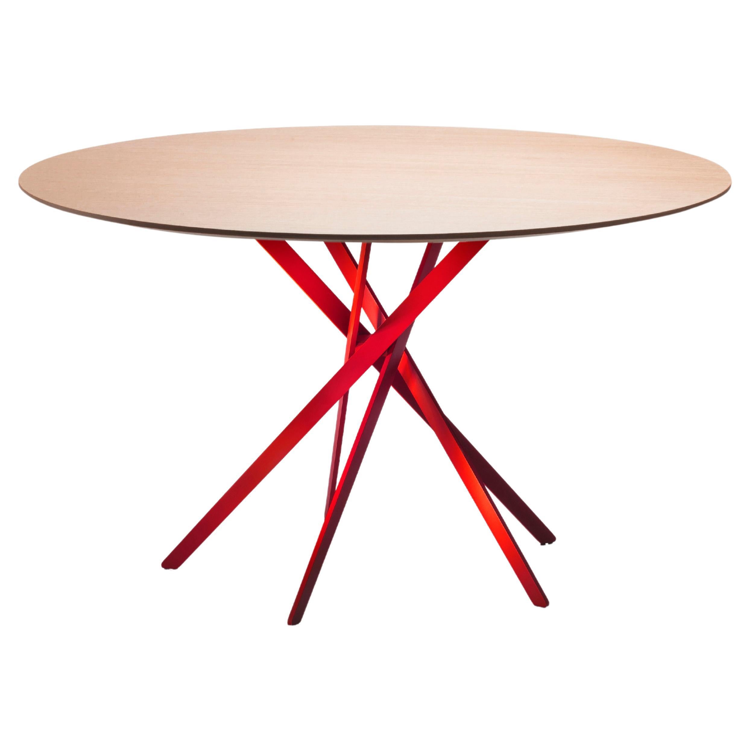 Adentro IKI dining table by Marco Zanuso jr. Natural Oak top & red base For Sale
