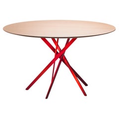Adentro IKI dining table by Marco Zanuso jr. Natural Oak top & red base