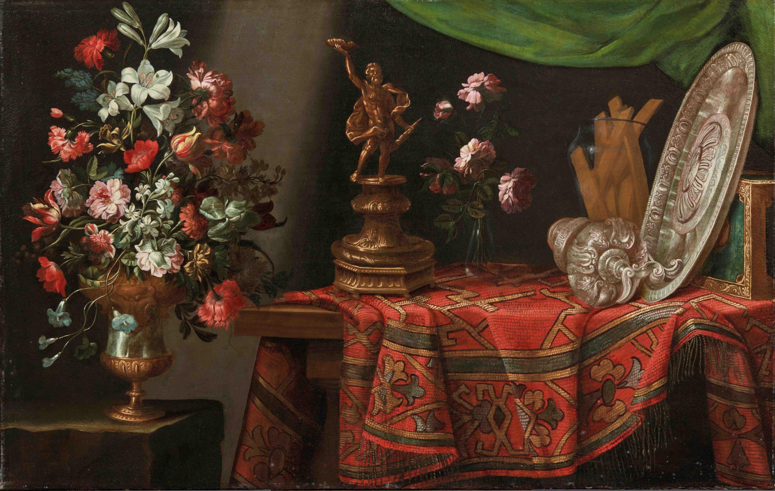 Vase baroque en argent avec fleurs et plateau à fruits et horloge par A. Zuccati  en vente 6