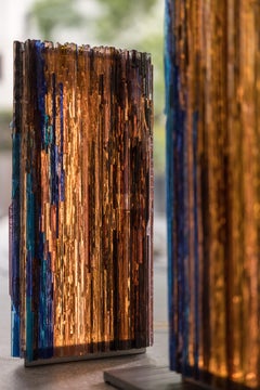 ADesignStudio Contemporary Jagged Edge Leadlight Glass Column Table Lamp Amber