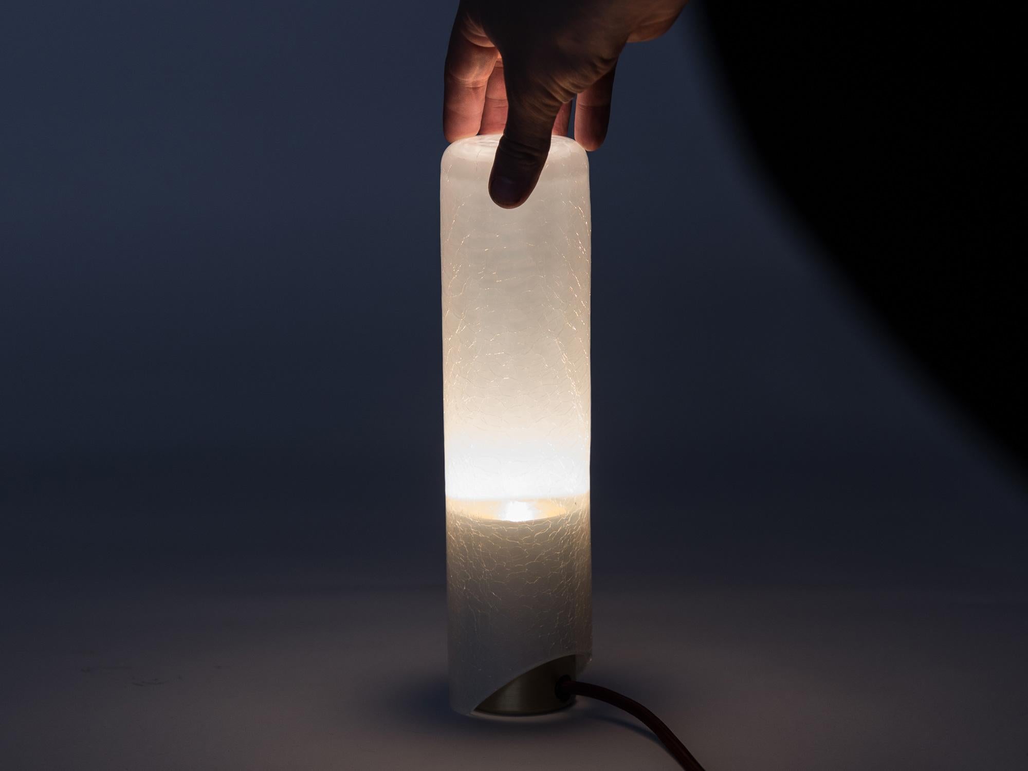 Modern ADesignStudio Crackle T1 Table Light Hand Blown Glass with Ambient LED Output For Sale