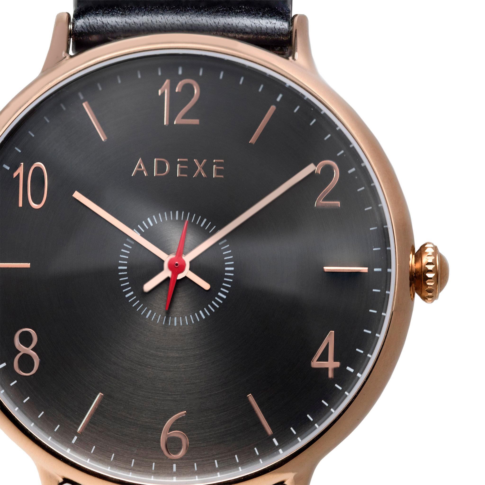Artist Adexe British Design Large Number Black Rose Gold Stainless Quartz Wristwatch For Sale