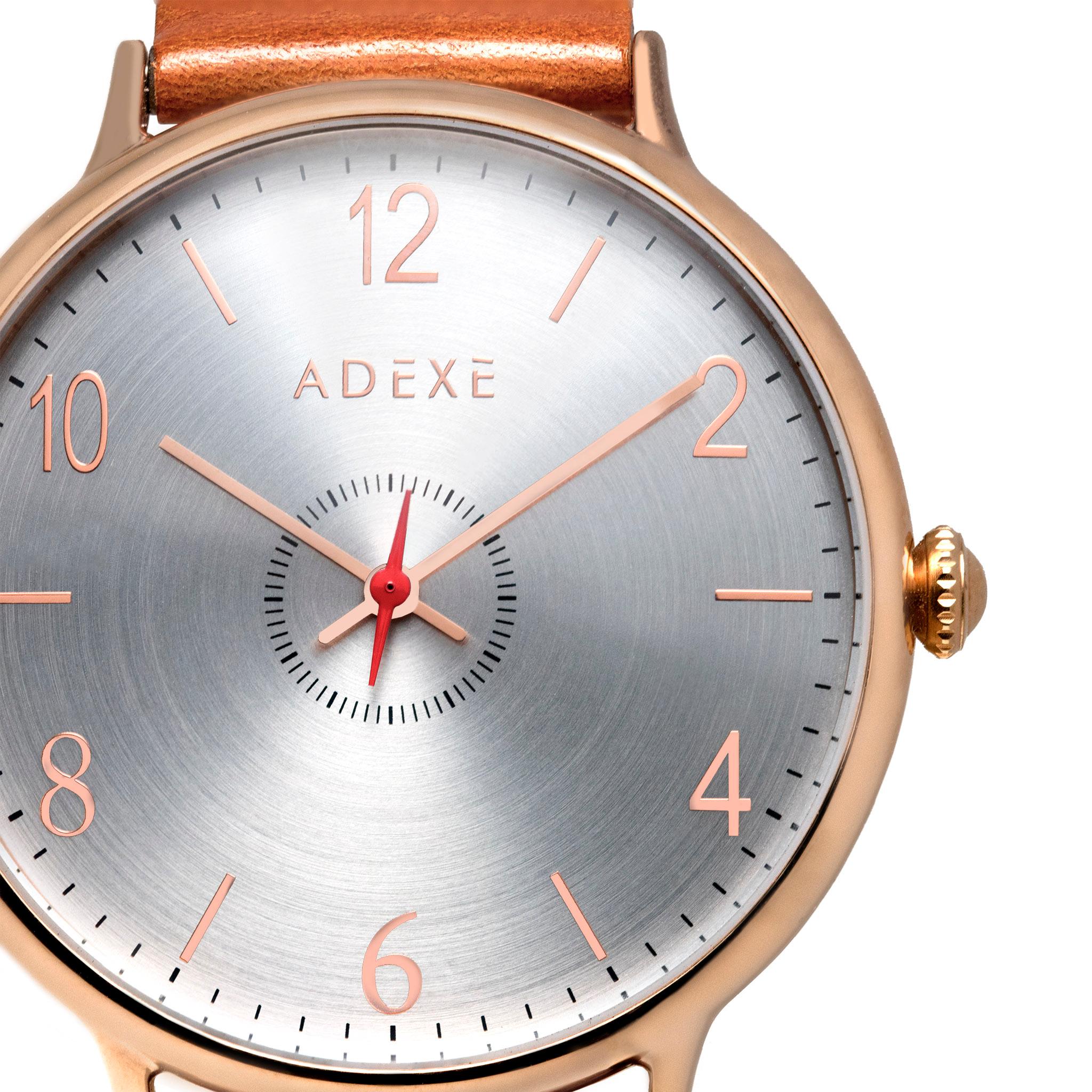 Artiste Adexe British Design Montre-bracelet grand nombre en or orange, rose et quartz inoxydable en vente