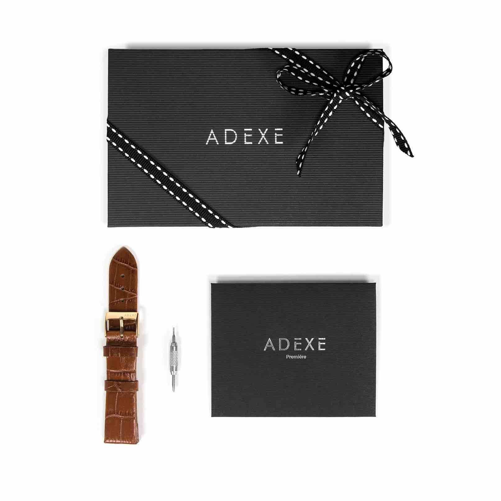 Adexe British Design Montre-bracelet grand nombre en or orange, rose et quartz inoxydable Unisexe en vente
