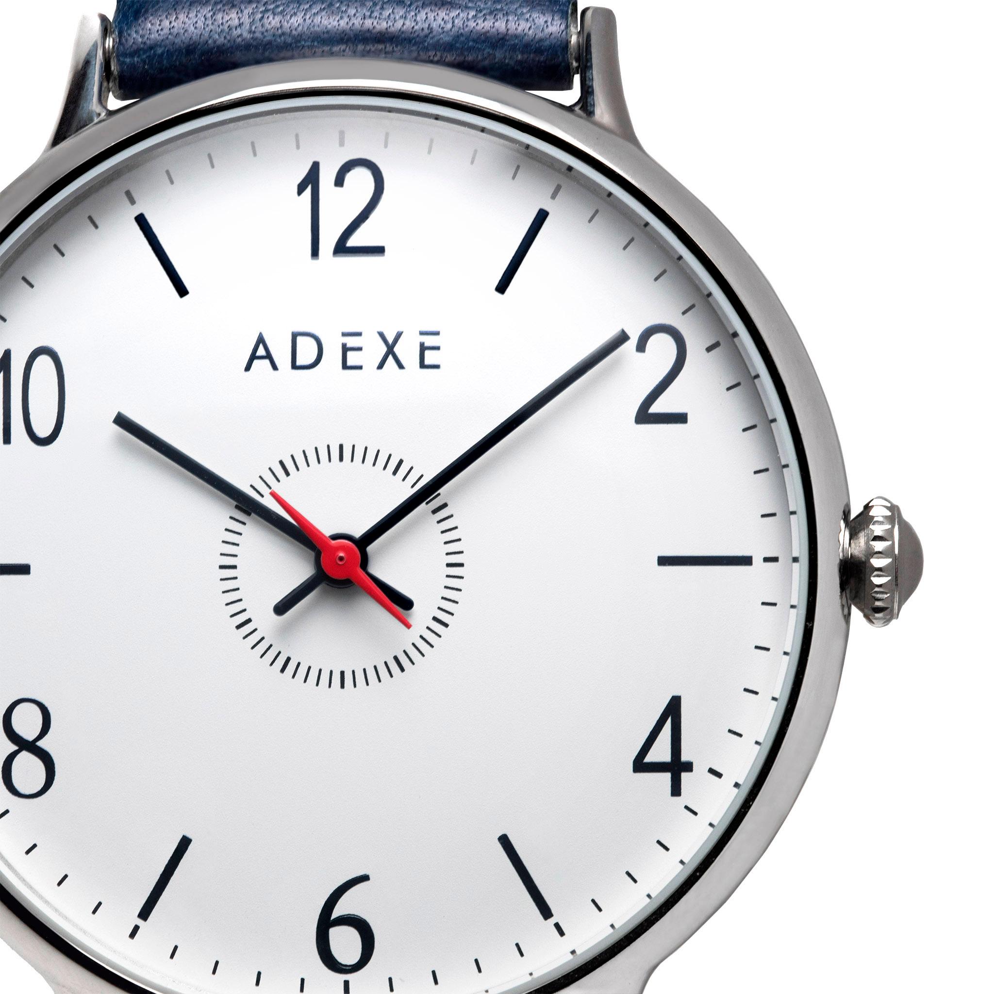 Artist Adexe British Design Number Blue White Silver Stainless Quartz Wristwatch For Sale