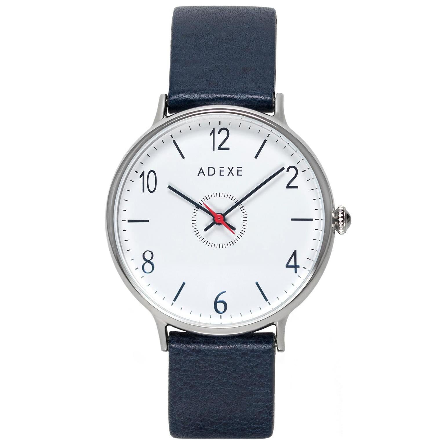 Adexe British Design Number Blue White Silver Stainless Quartz Wristwatch