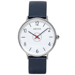 Adexe British Design Number Blue White Silver Stainless Quartz Wristwatch
