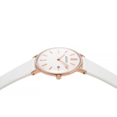 Adexe White and Rose Gold Stainless Steel Genuine Italian Leather Quartz Watch