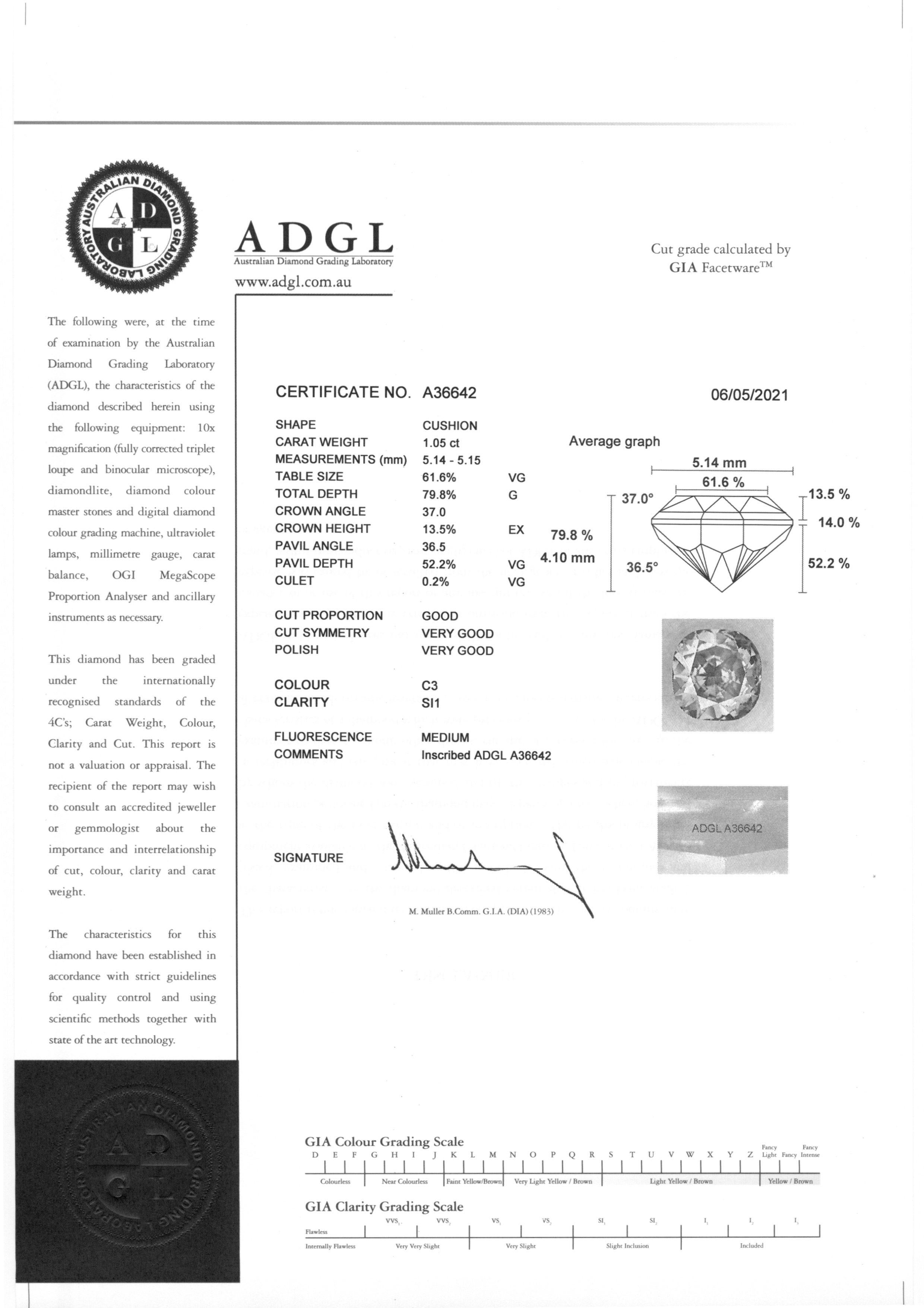 ADGL Certified 1.05 Carat Cushion Cut Cognac Diamond Ring 18 Carat Rose Gold 9