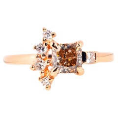 ADGL Certified 1.05 Carat Cushion Cut Cognac Diamond Ring 18 Carat Rose Gold