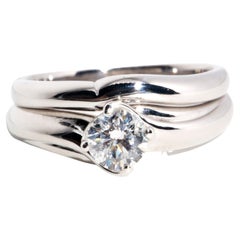 Ensemble de mariage contemporain en or blanc 18 carats avec diamants solitaires certifiés ADGL