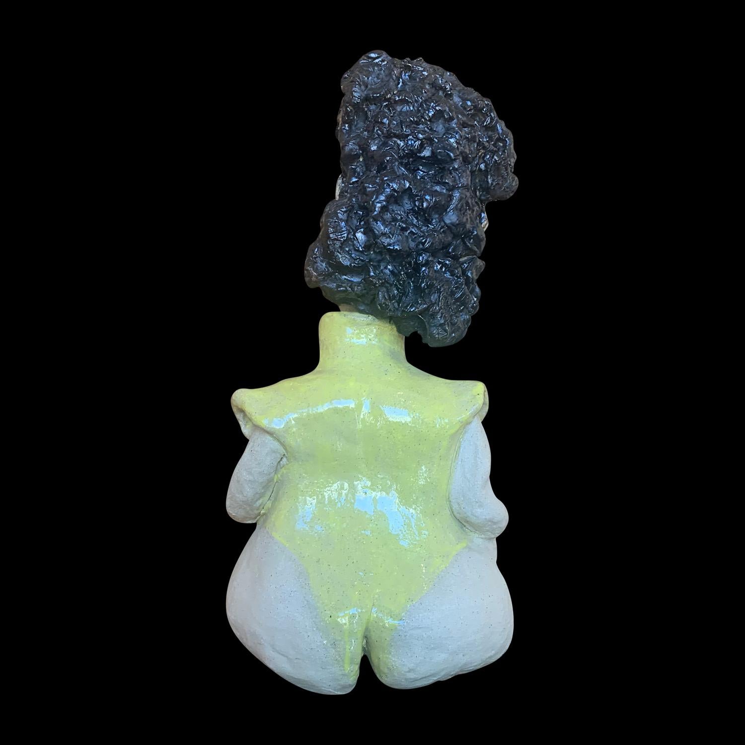 A Woman With Yellow Swimsuit  figurative Glazed Ceramic Sculpture 1 of 1 by Adi - Black Figurative Sculpture by Adi Rom