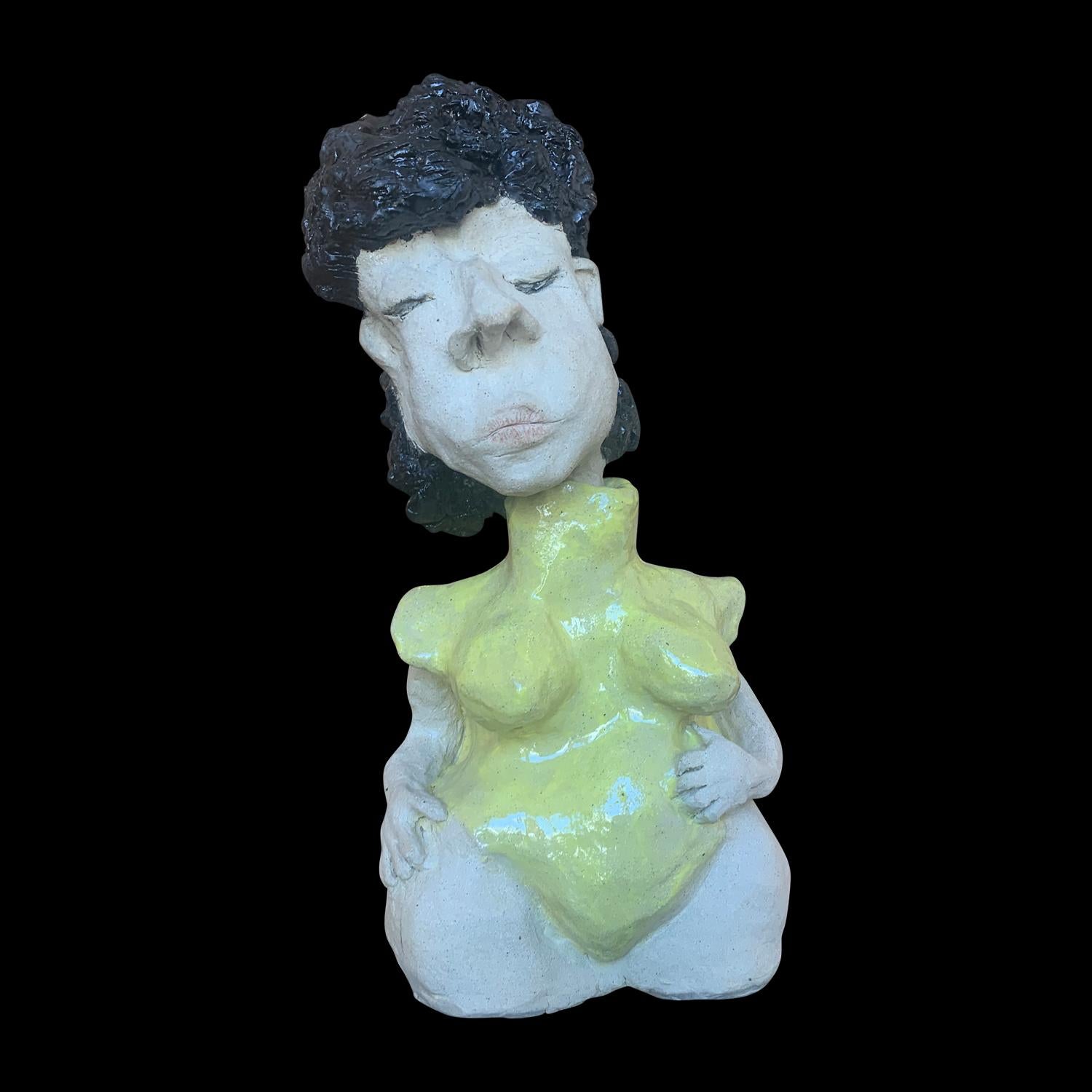 Adi Rom Figurative Sculpture - A Woman With Yellow Swimsuit  figurative Glazed Ceramic Sculpture 1 of 1 by Adi