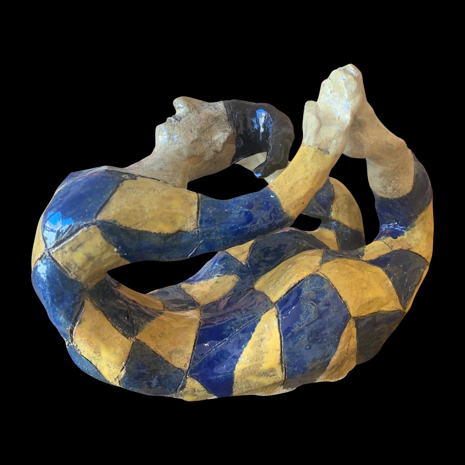 Adi Rom Figurative Sculpture - Acrobat Young Male  Figurative Art Glazed Ceramic Sculpture 1 of 1 by Adi