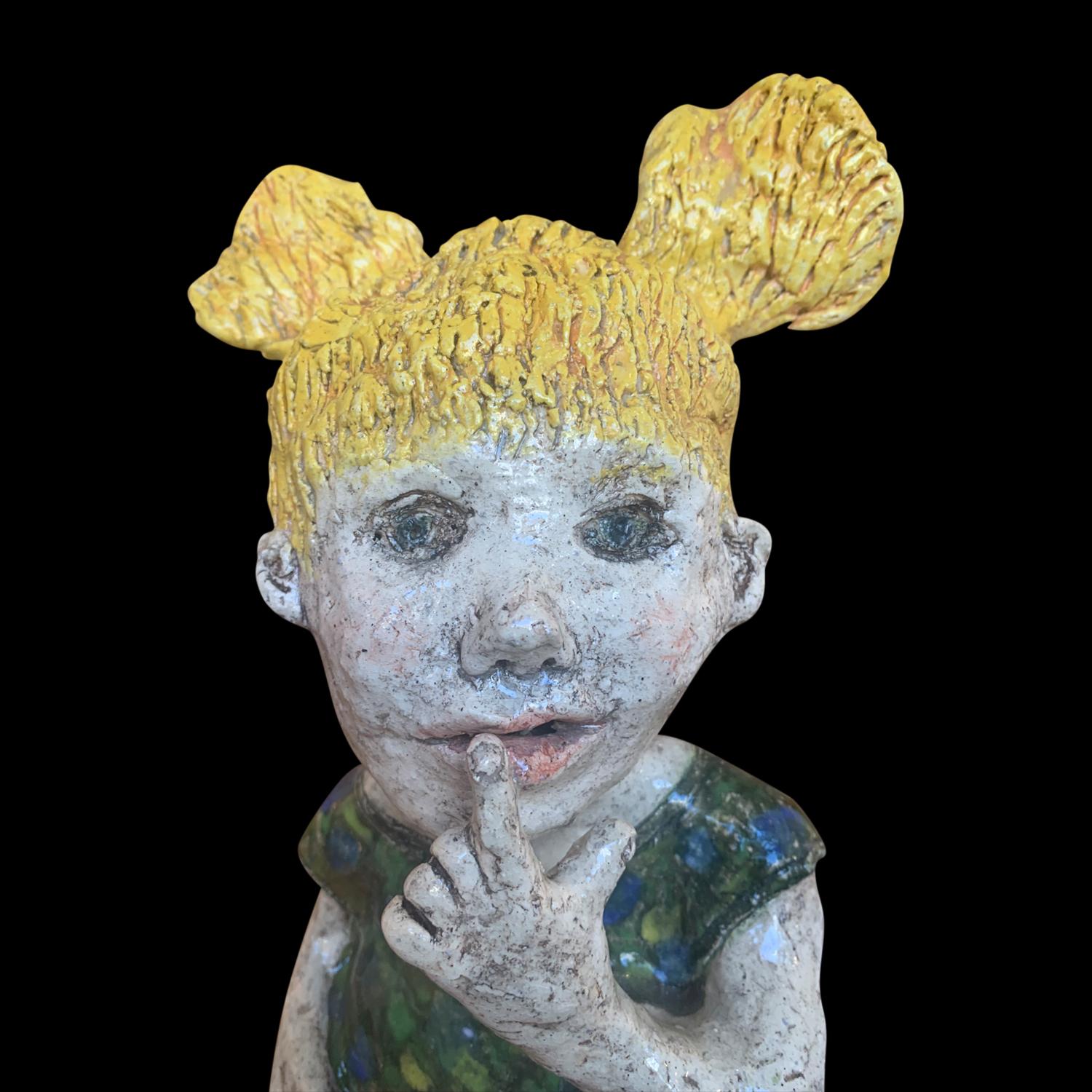 Toddler and the Teddy  Bear- Figurative Ceramic Sculpture 1 of 1 by Adi - Black Figurative Sculpture by Adi Rom