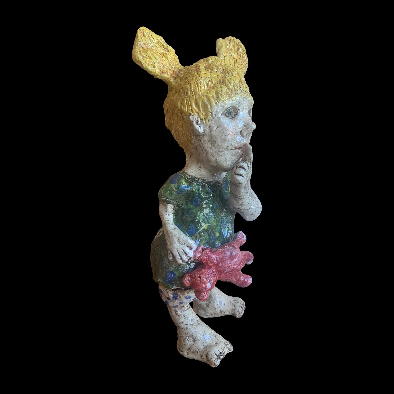 Toddler and the Teddy  Bear- Figurative Ceramic Sculpture 1 of 1 by Adi For Sale 1