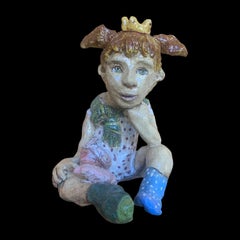 Little Girl In Play Figurative Art Glazed Ceramic Sculpture 1 of 1 by Adi
