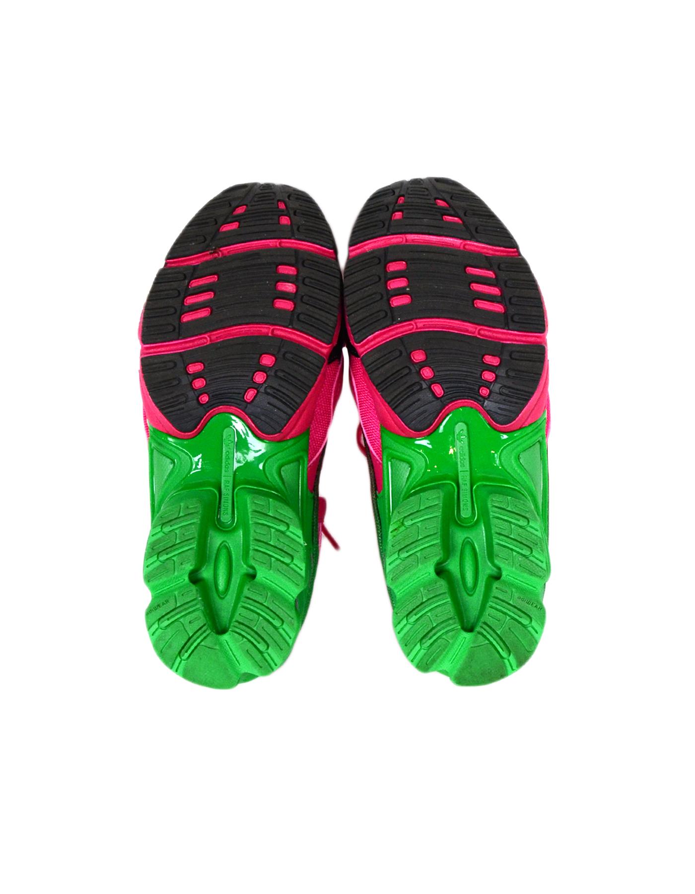 Adidas by Raf Simons Pink/Green/Black Ozweego Replicant Cut Out Sneakers In Excellent Condition In New York, NY