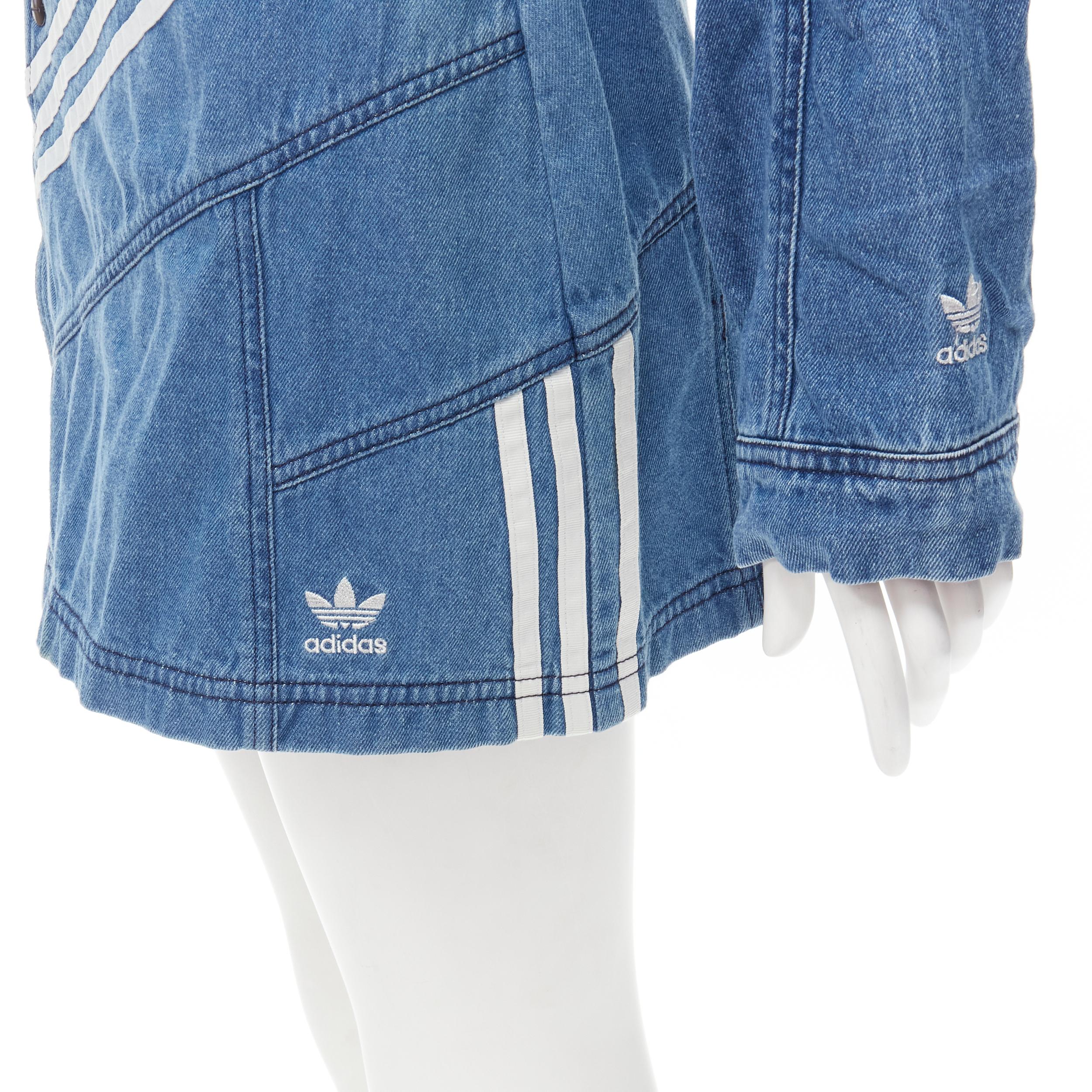 ADIDAS DANIELLE CATHARI blue denim patchwork cropped jacket mini skirt set  S at 1stDibs