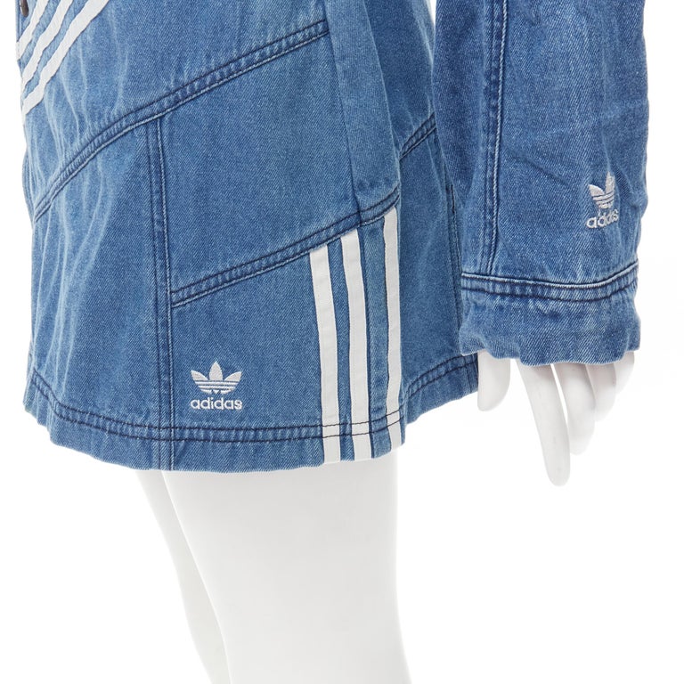 ADIDAS DANIELLE CATHARI blue denim patchwork cropped jacket mini skirt set  S For Sale at 1stDibs