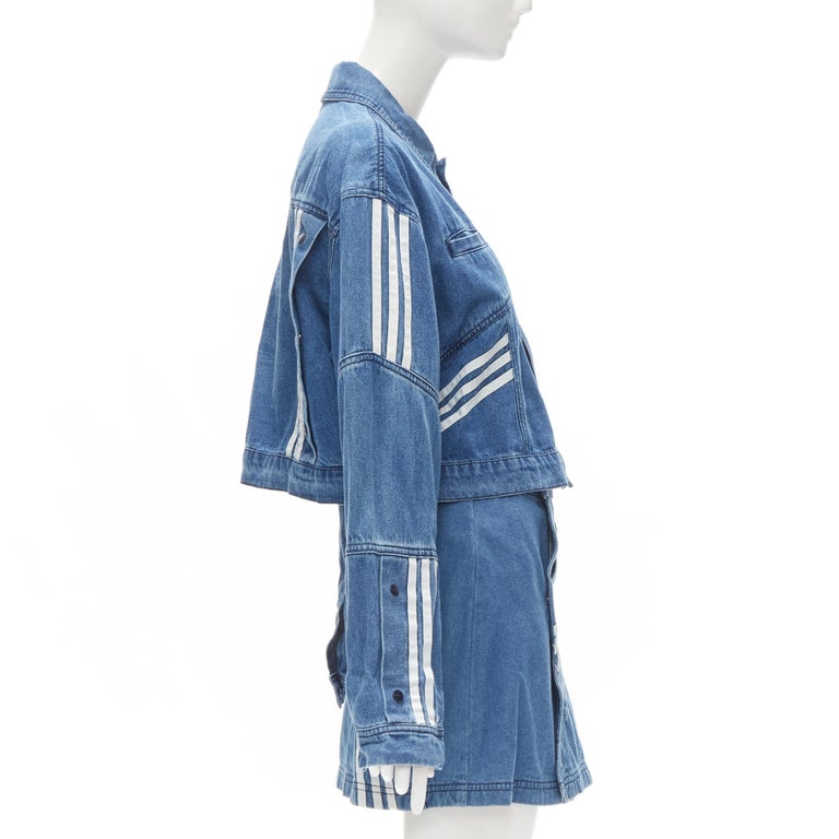 ADIDAS DANIELLE CATHARI blue denim patchwork cropped jacket mini skirt set  S at 1stDibs | adidas danielle cathari denim jacket, adidas denim skirt, adidas  danielle cathari jacket
