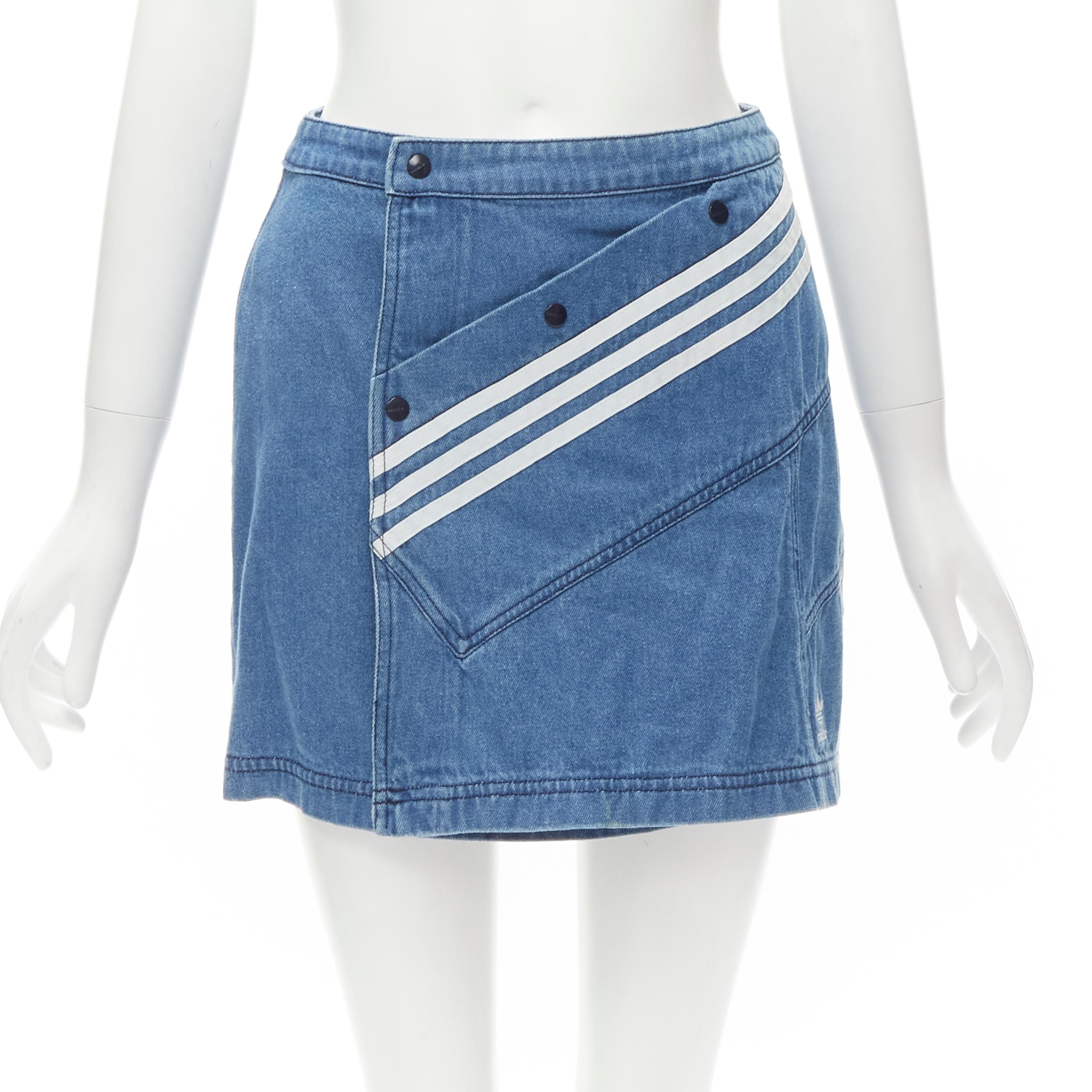 ADIDAS DANIELLE CATHARI blue denim patchwork cropped jacket mini skirt set S In Excellent Condition In Hong Kong, NT