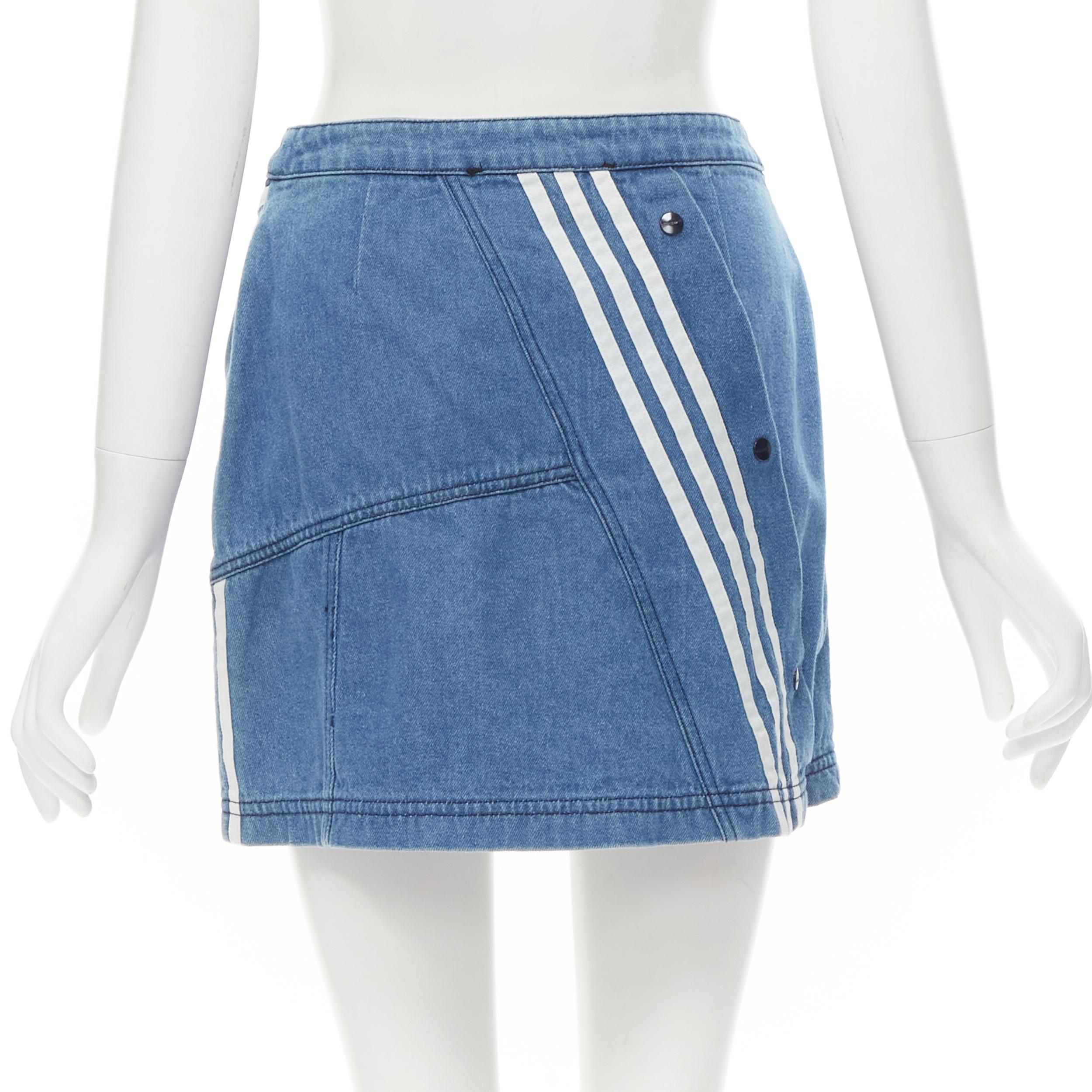 Women's ADIDAS DANIELLE CATHARI blue denim patchwork cropped jacket mini skirt set S
