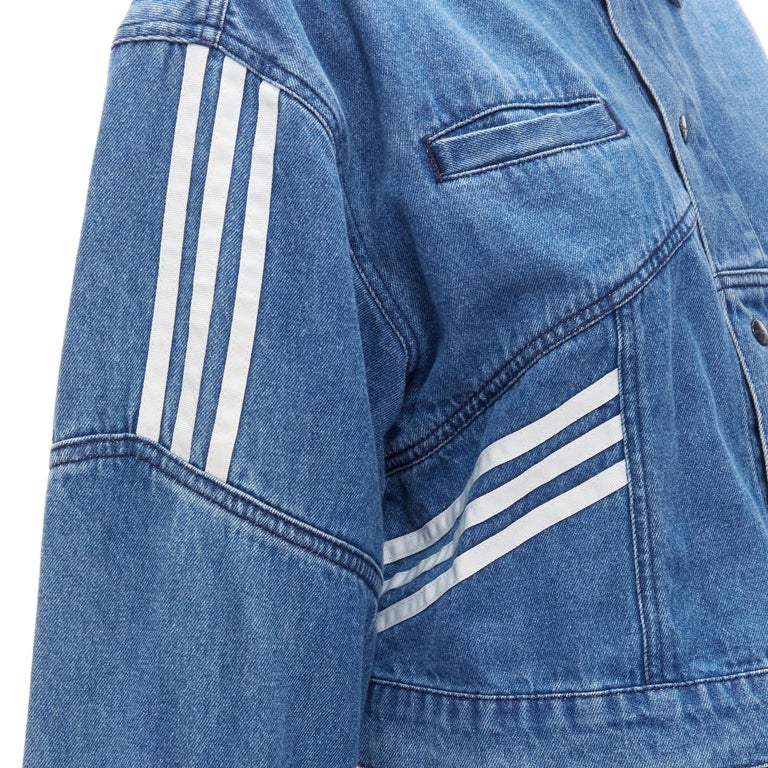 ADIDAS DANIELLE CATHARI blue denim patchwork cropped jacket mini skirt set  S at 1stDibs