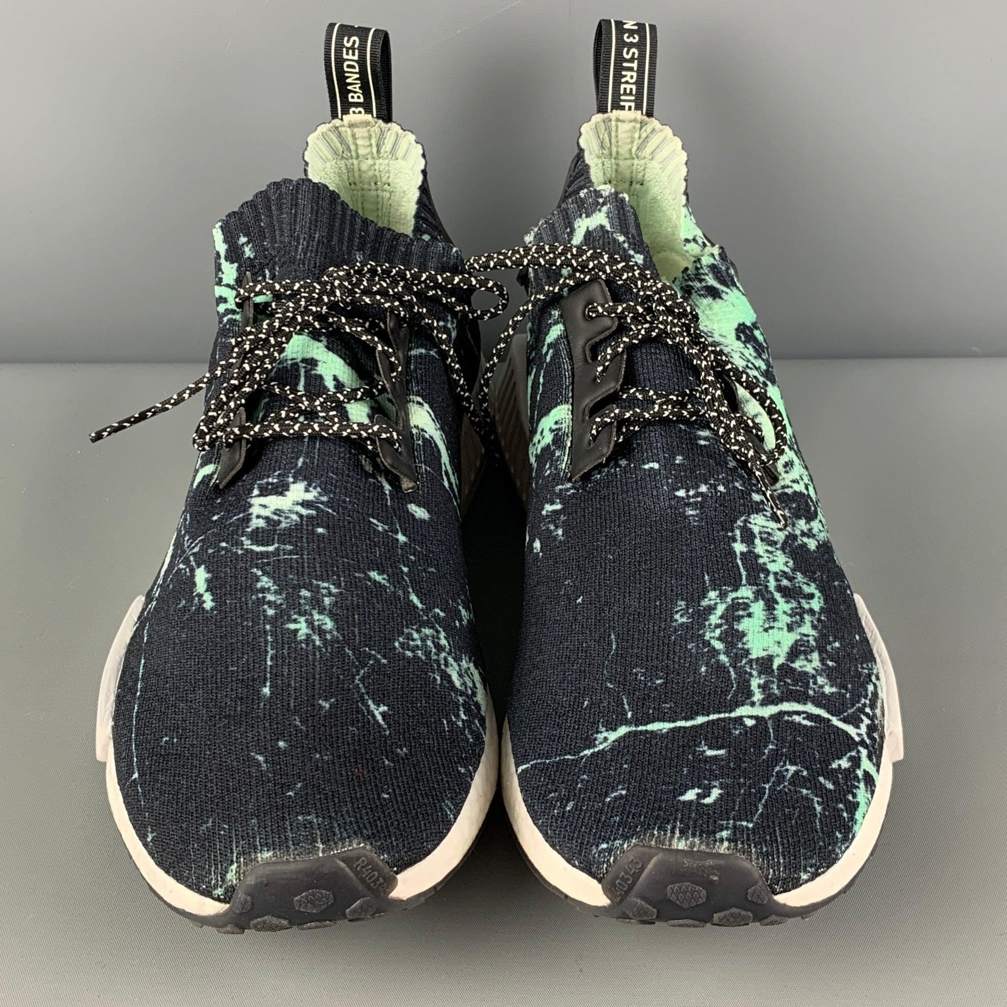 Men's ADIDAS NMD R1 PK Size 12.5 Black Green Splattered Nylon Lace Up Sneakers For Sale