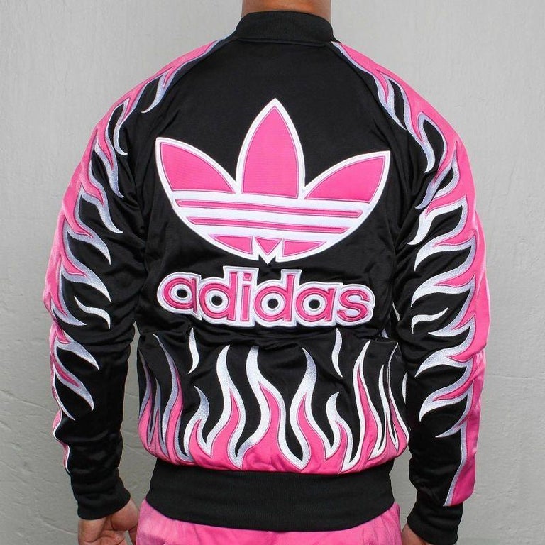 Adidas Originals x Jeremy Scott Black Pink Flames Track Top Zipped Jacket  For Sale at 1stDibs | pink flame jacket, jeremy scott bear jacket, adidas  jeremy scott bomber