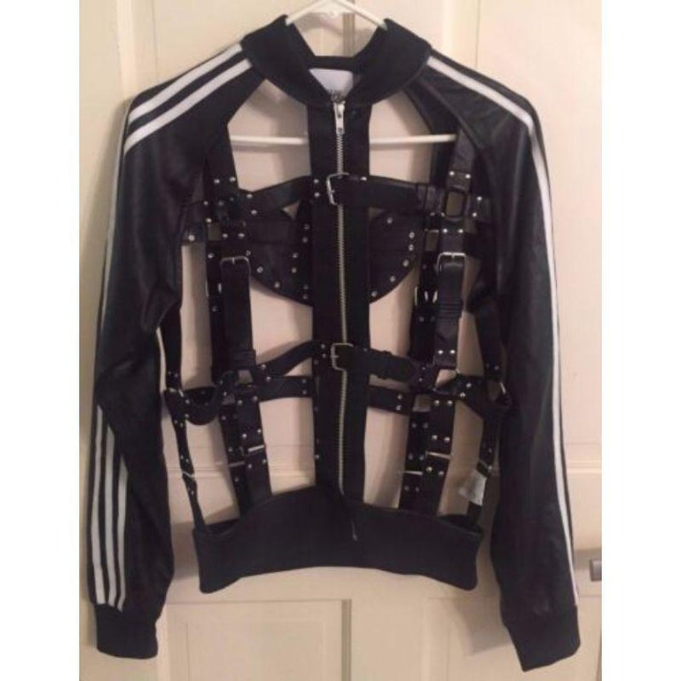 Adidas Originals x Jeremy Scott JS Unisex Bondage Cage Leather Black Jacket  LMT! For Sale at 1stDibs | jeremy scott adidas jacket