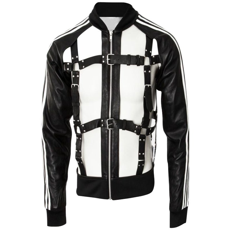Adidas Originals x Jeremy Scott JS Unisex Bondage Cage Giacca in pelle nera LMT! in vendita