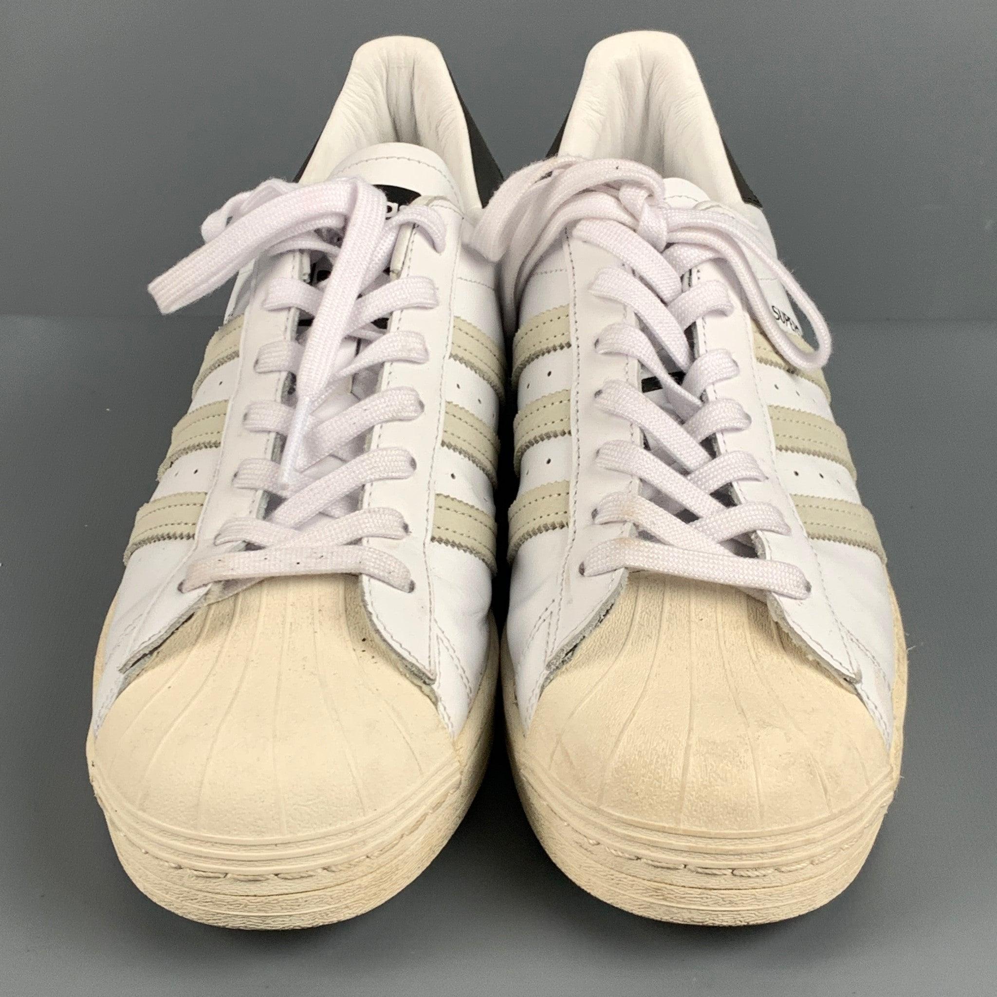 Men's ADIDAS Size 10 White Beige Leather Low Top Sneakers For Sale