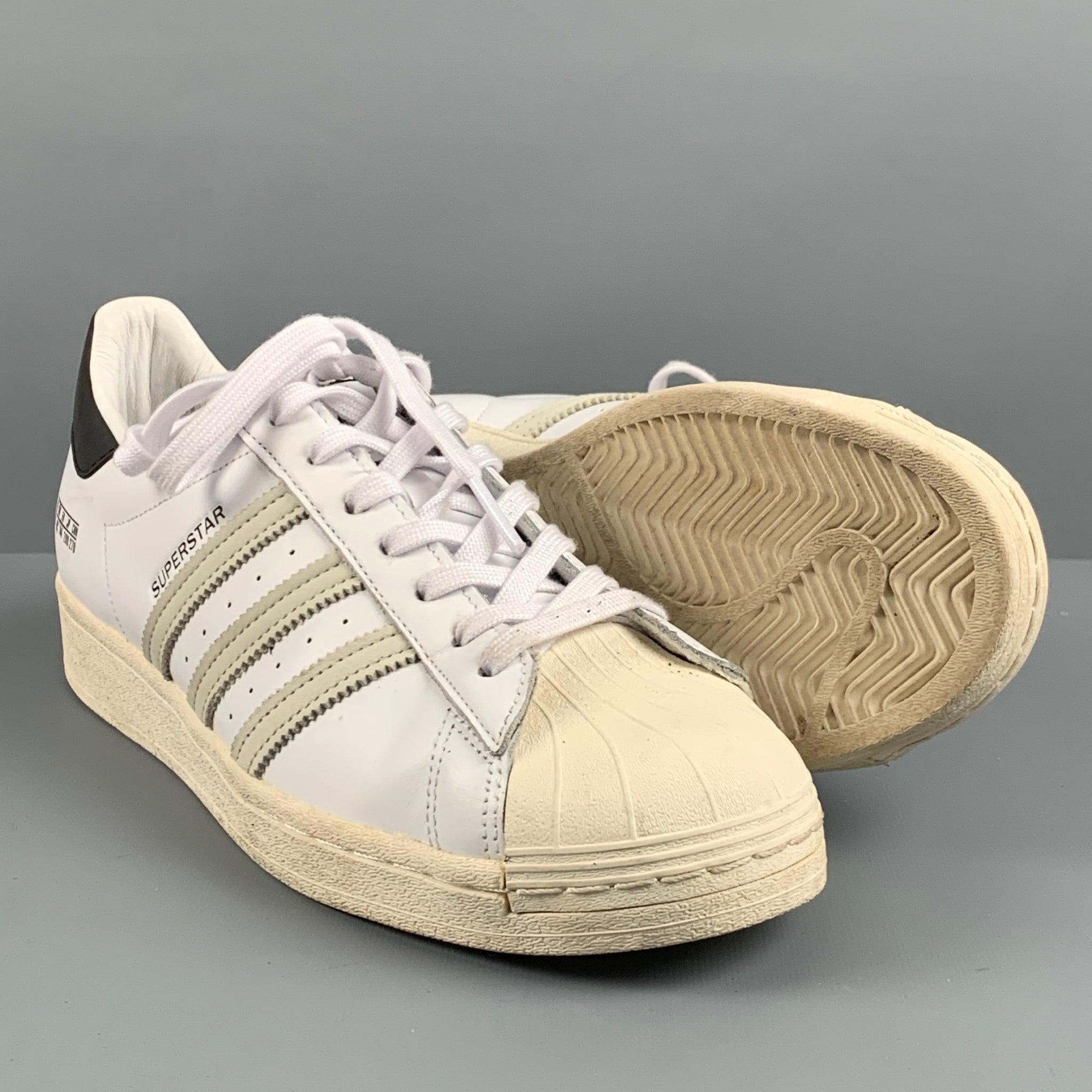 ADIDAS Size 10 White Beige Leather Low Top Sneakers For Sale 1