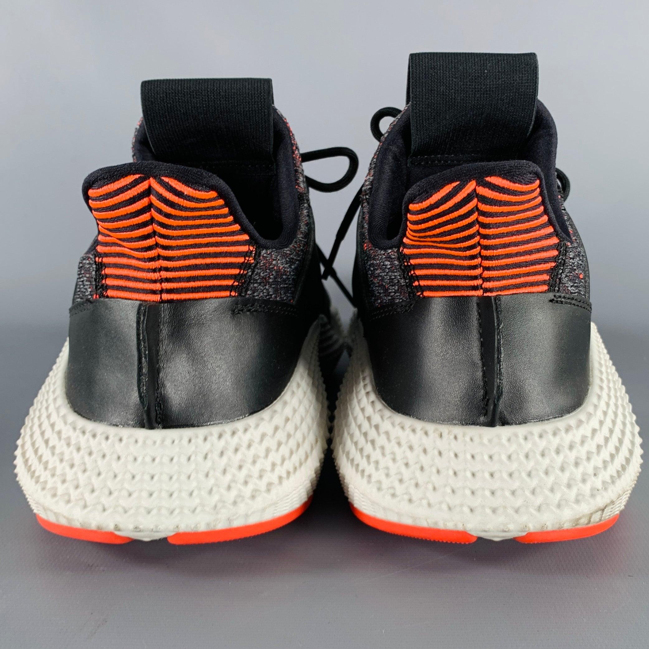 ADIDAS Taille 11 Noir Rouge Blanc Heather Nylon Lace-Up Sneakers Excellent état - En vente à San Francisco, CA