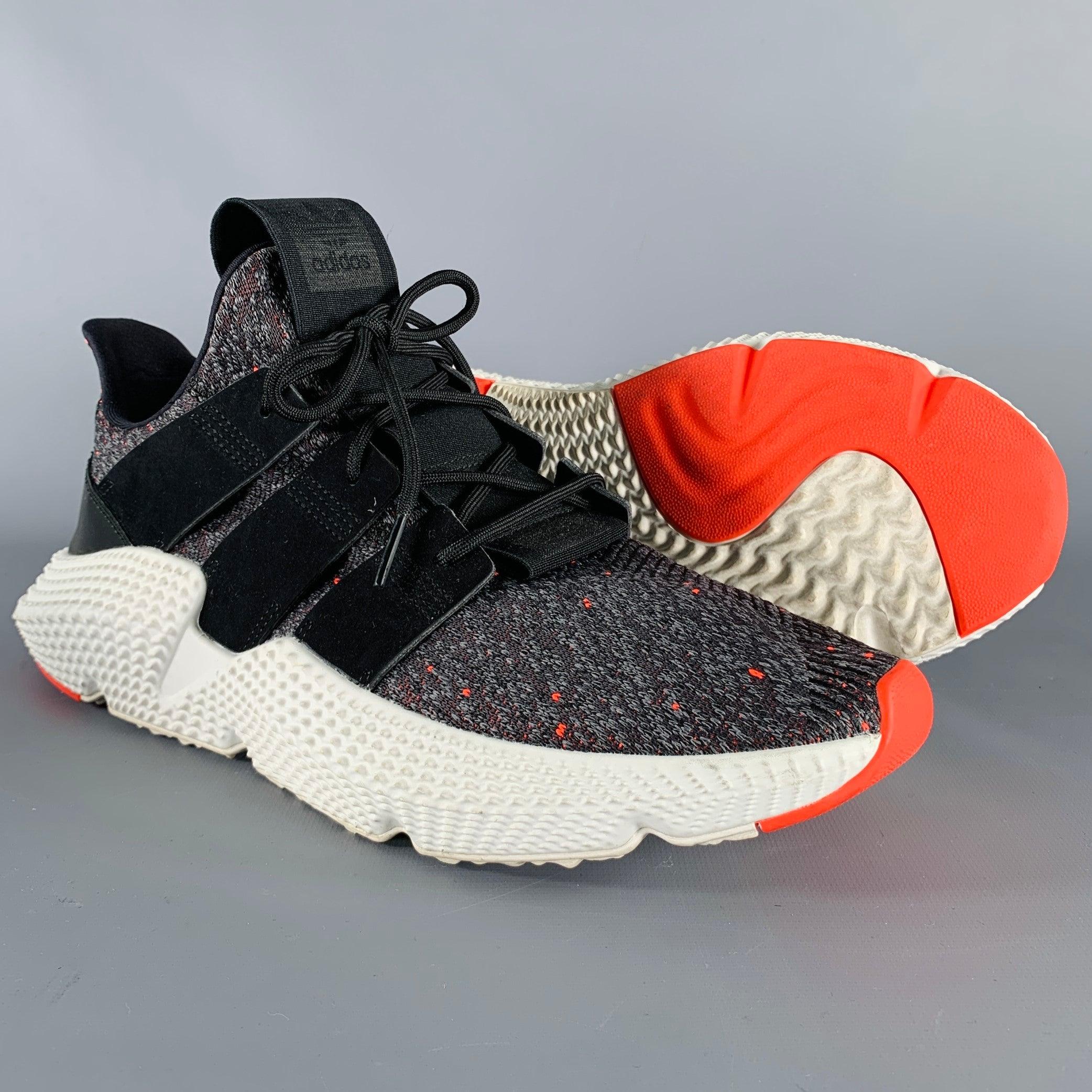 ADIDAS Taille 11 Noir Rouge Blanc Heather Nylon Lace-Up Sneakers en vente 1
