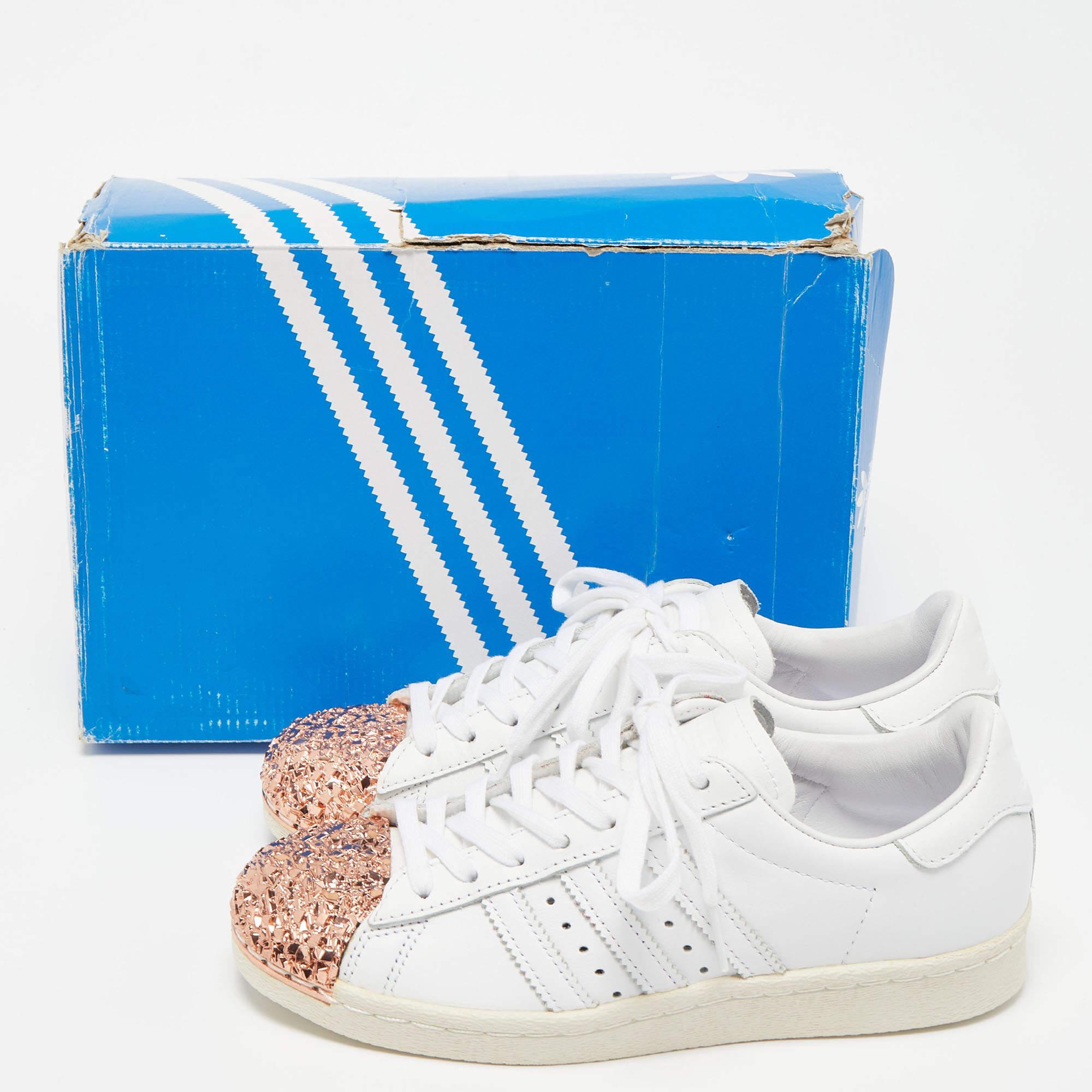 Adidas White/Pink Leather and Metal Superstar Sneakers Size 37.5 3