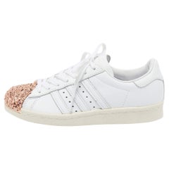 Adidas White/Pink Leather and Metal Superstar Sneakers Size 37.5