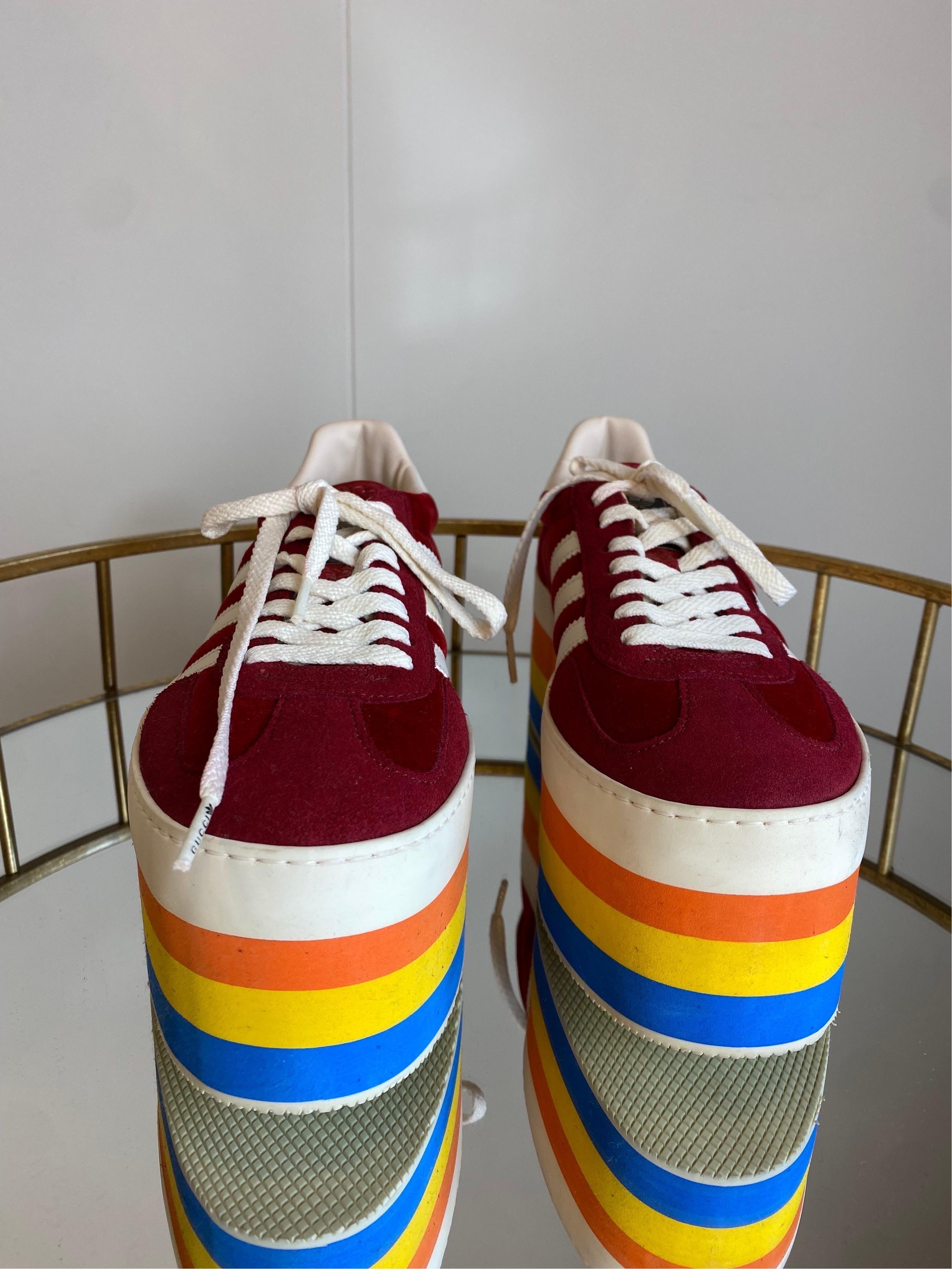 Adidas X Gucci Gazelle bordeaux and Rainbow sneakers In Excellent Condition For Sale In Carnate, IT