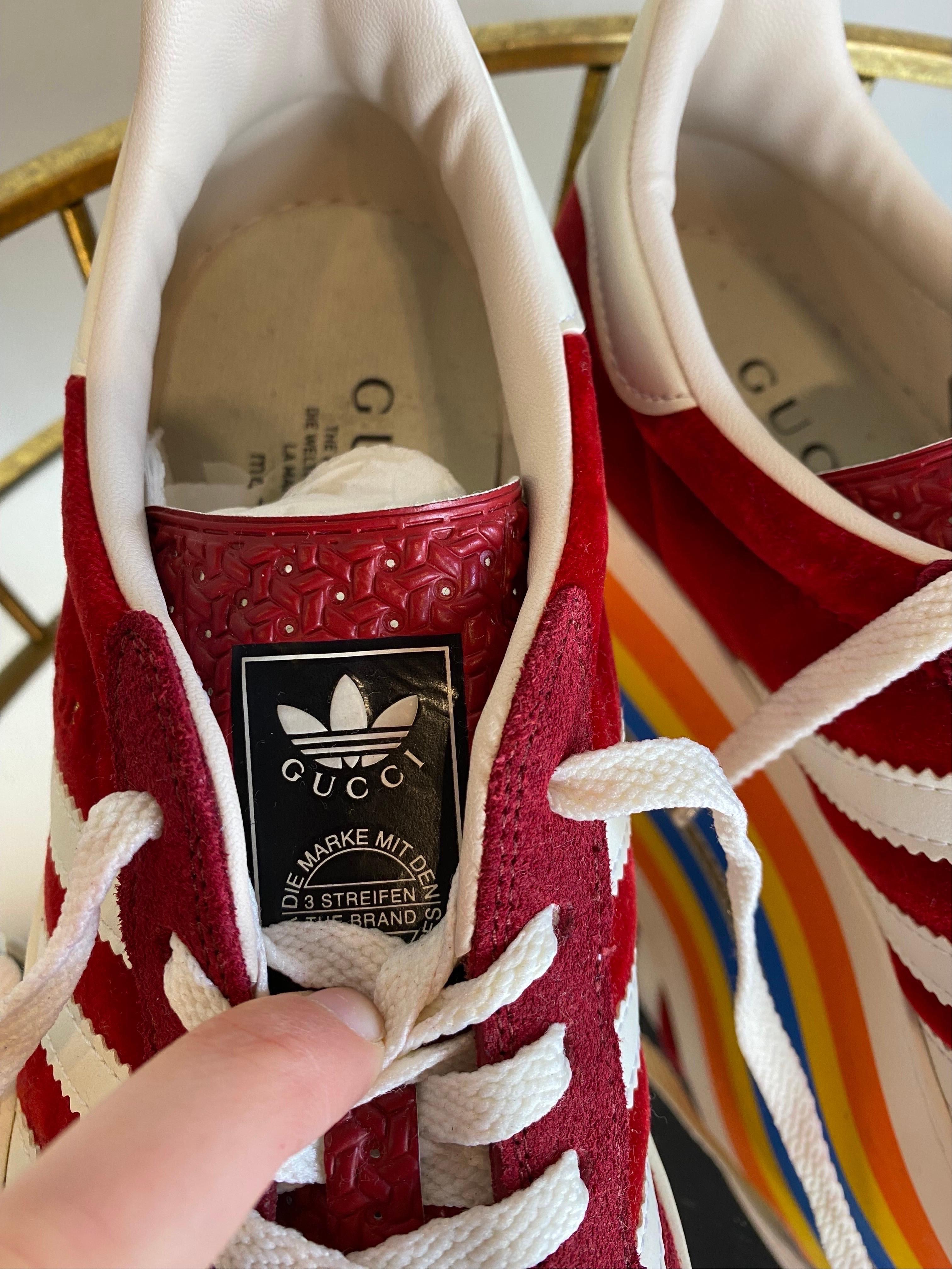 Adidas X Gucci Gazelle bordeaux and Rainbow sneakers For Sale 4