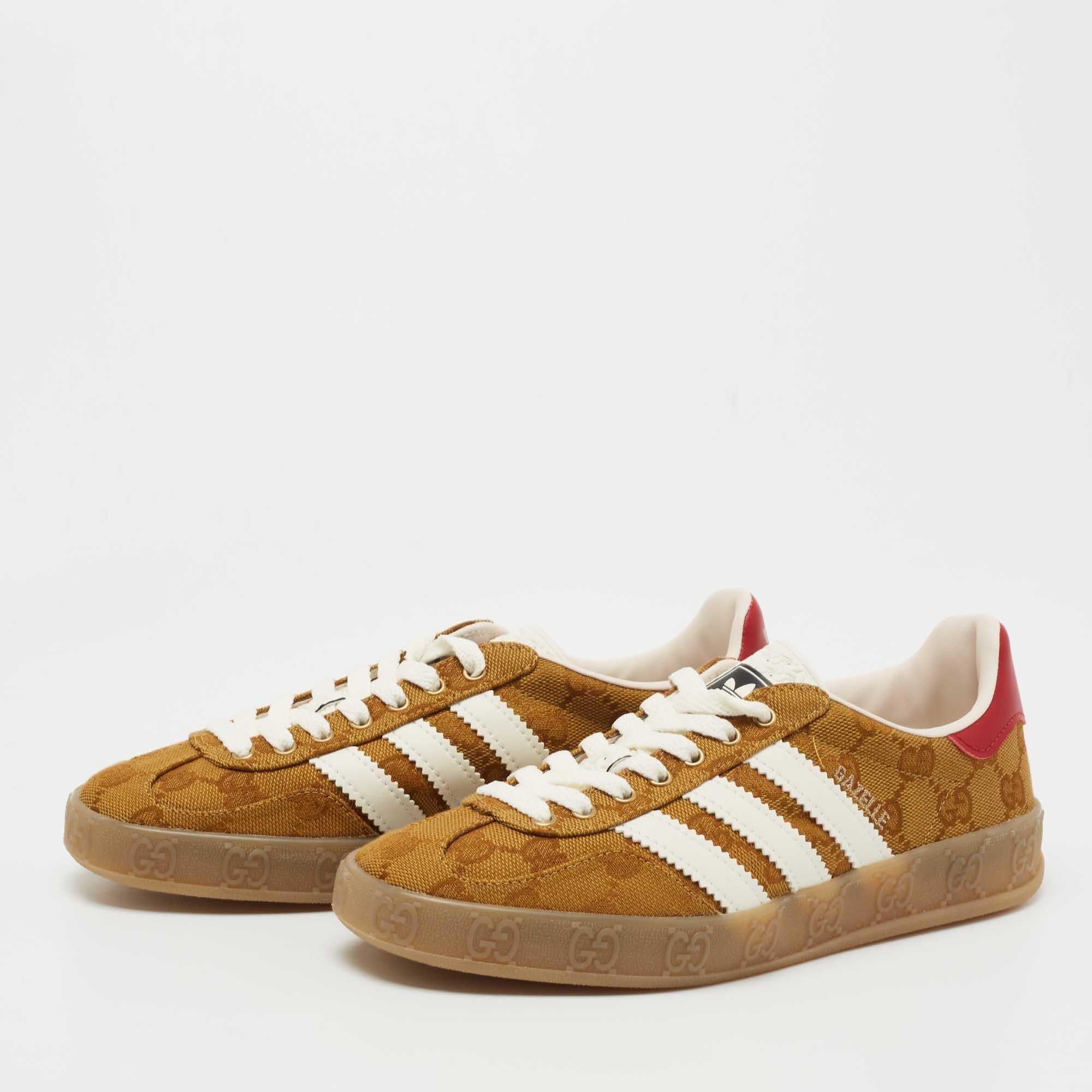 Adidas x Gucci Tricolor GG Canvas and Leather Gazelle Sneakers Size 36 4