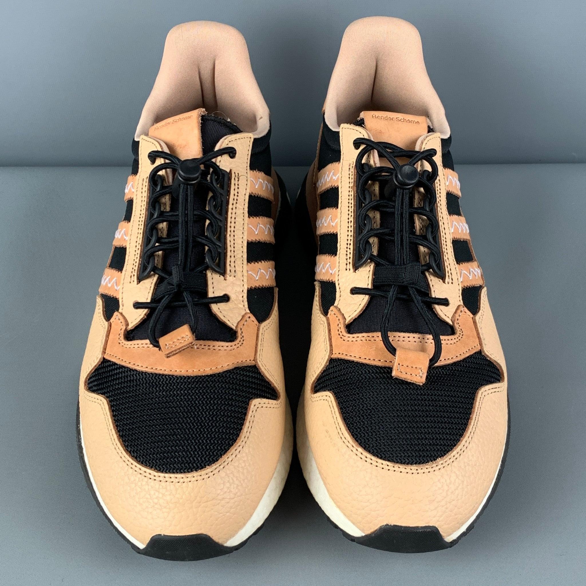 Men's ADIDAS x HENDER SCHEME Size 10.5 Tan Black Leather Lace Up Sneakers For Sale