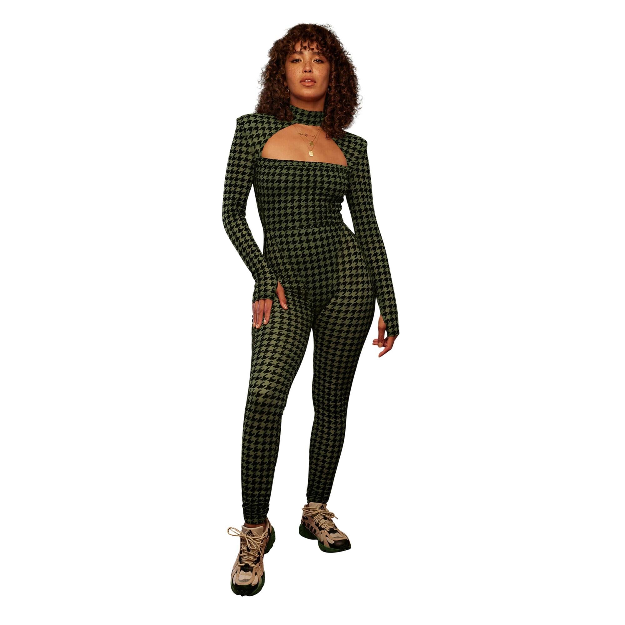 Adidas X Ivy Park Houndstooth Green Turtleneck Jumpsuit (S) In Good Condition For Sale In Montreal, Quebec